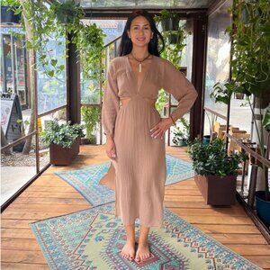 SOLD, Pink Bohemian Cut Out Maxi Dress, Organic Cotton